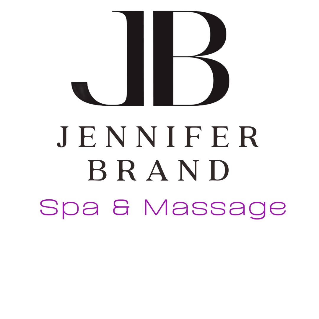 This is a logo of Jennifer Brand Spa, reading JB, Jennifer Brand, Spa and Massage. It provides a link back to the main page from the Neck Pain page. 