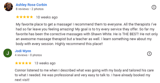 An image of two five-star reviews. These clients say that Jennifer Brand Spa is the best massage in Ofallon MO